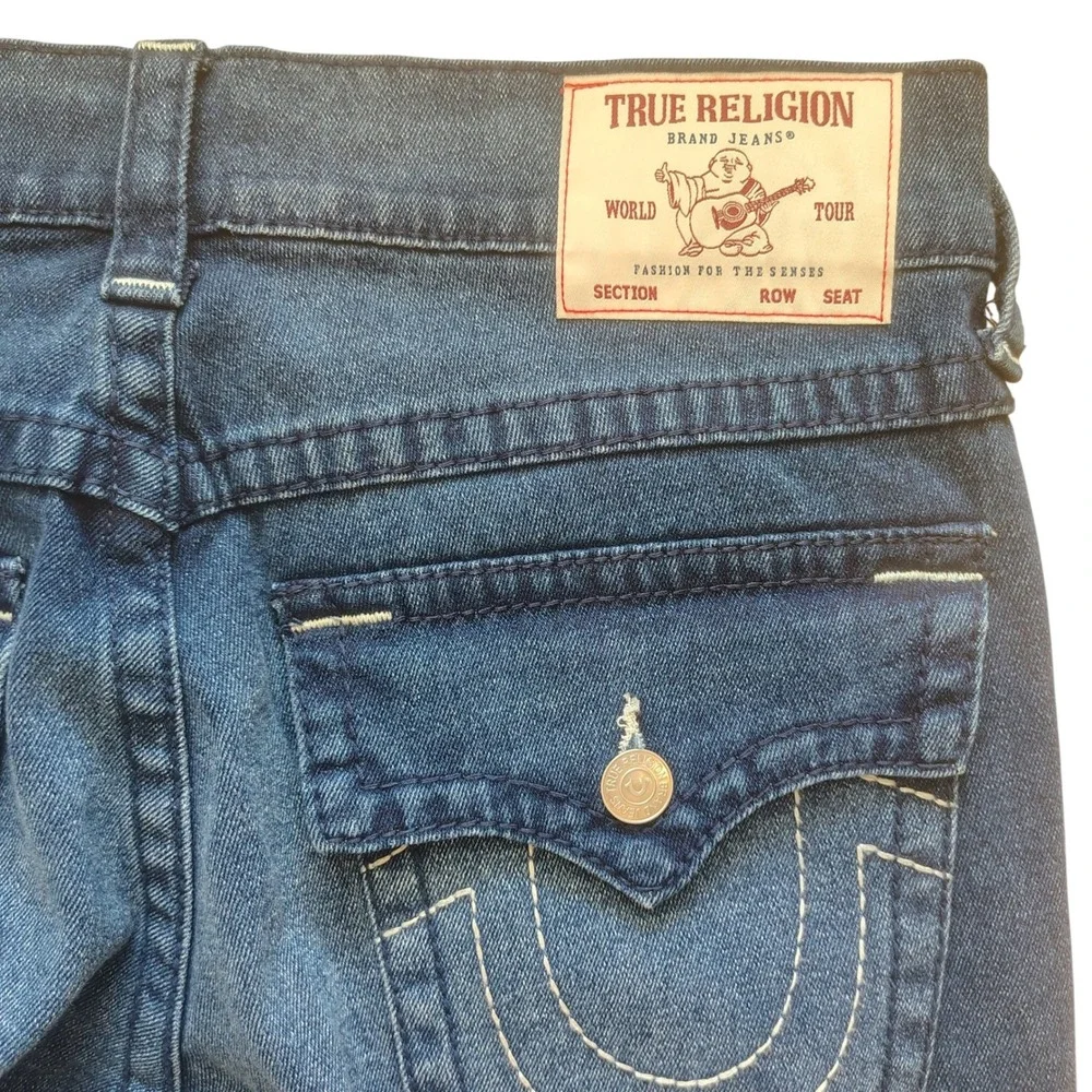 True Religion Geno Relaxed Slim Jeans Mens 33x32 Big T Flap Medium Rustic‎ Barn